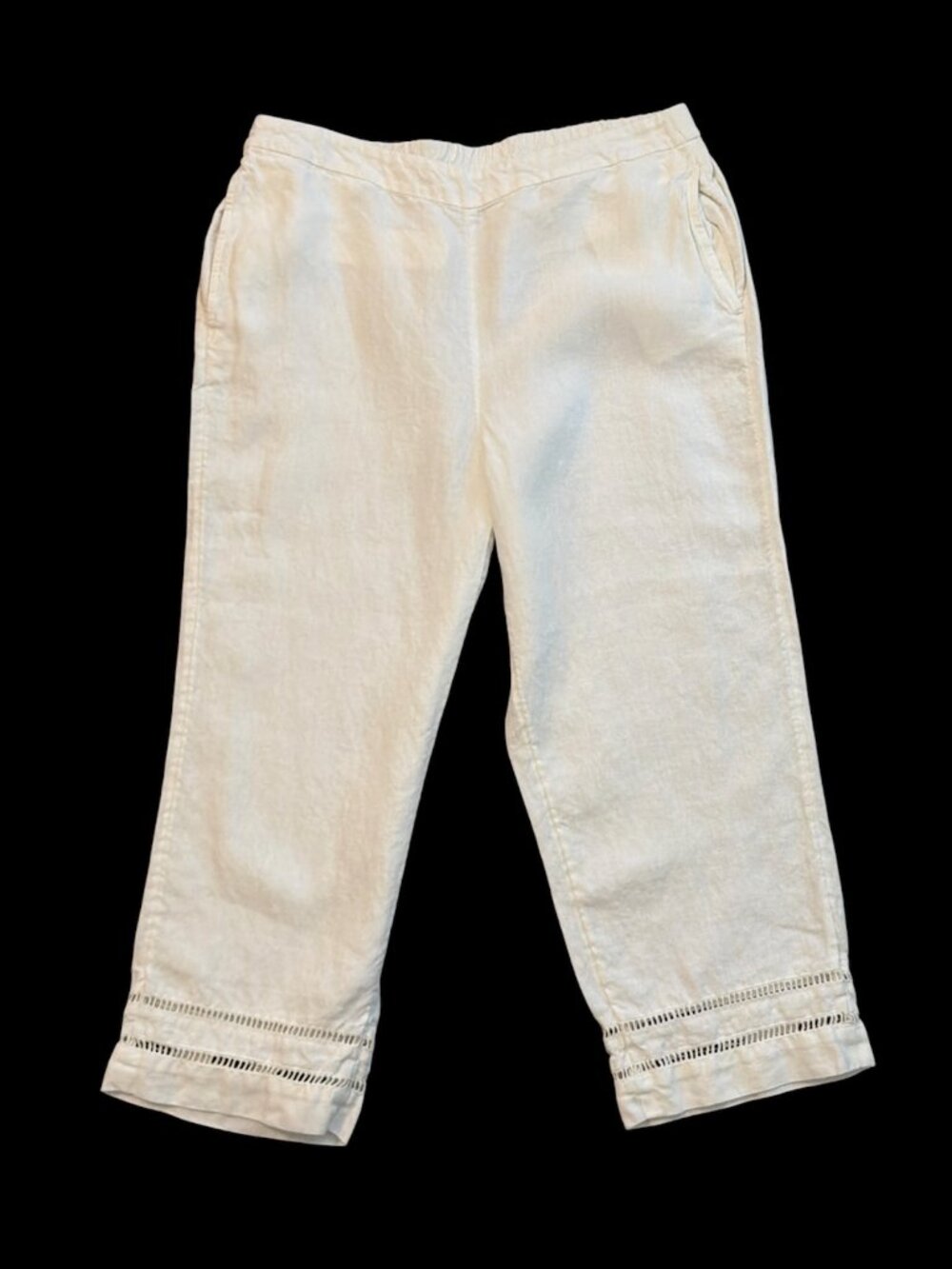 Chico's Linen Pull-On Crop Pants Ladder Trim Women's Size 1.5 (U.S. 10/Medium)